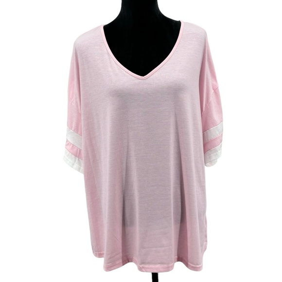 Women’s Pink Plus Sz V-Neck Elbow Sleeve Stretch Casual Tunic Tee-Shirt Top 4XL💚 - Picture 1 of 9